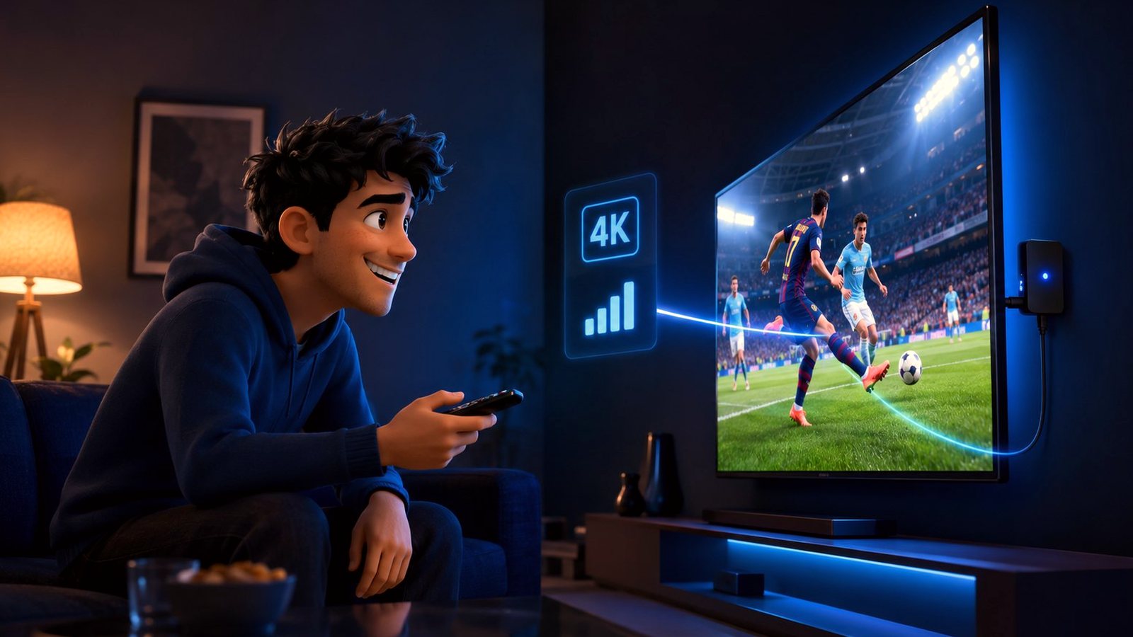 Watching live sport in 4K on a TV powered by a Fire TV Stick running an IPTV player